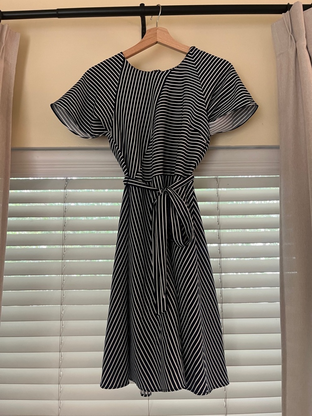 Banana Republic Navy & White Striped Tie-Waist Midi Dress